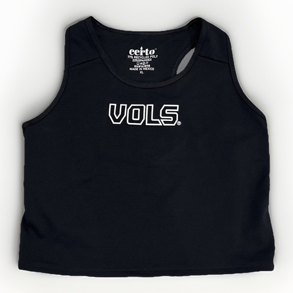 NWT Certo Tennessee Vols 2x2 Rib Midi Bra Womens XL Black Sports Tank Crop Top